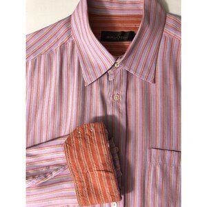 Bugatchi Uomo Shirt Mens XL Flip Cuff Button Up Purple Modal Blend Pocket